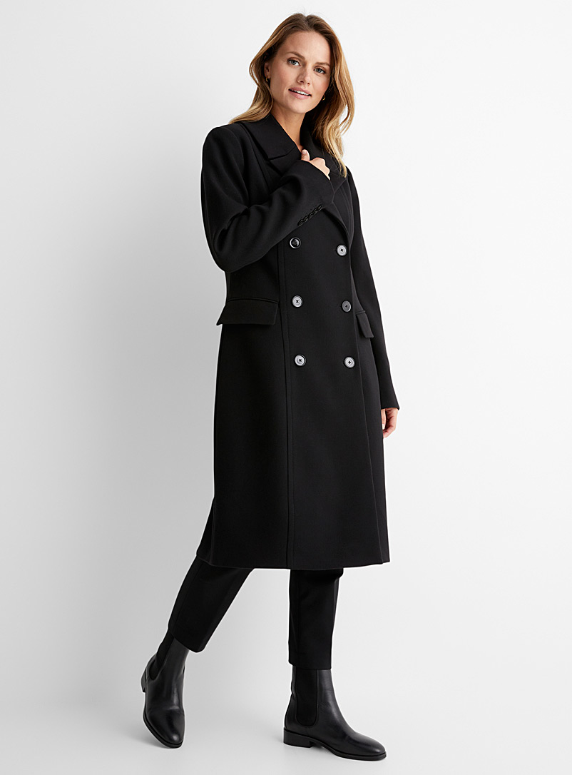 Contemporaine Black Notch-collar double-breasted overcoat for women