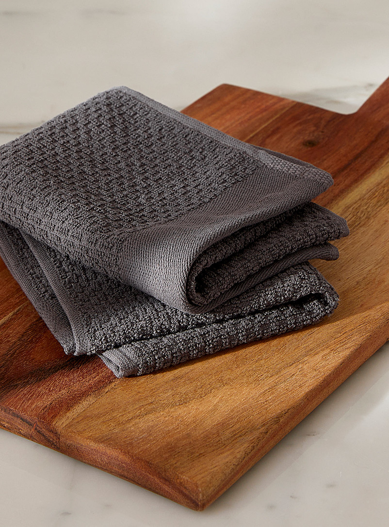 Simons Maison Dark Grey Textured grey tea towels Set of 2