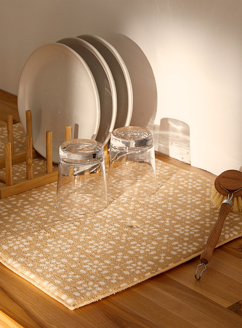 Simons Maison: Le tapis de séchage à vaisselle tuile mosaïque Écru à motifs