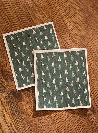 Festive evergreen forest sponge cloths Set of 2 Christmas Collection ...