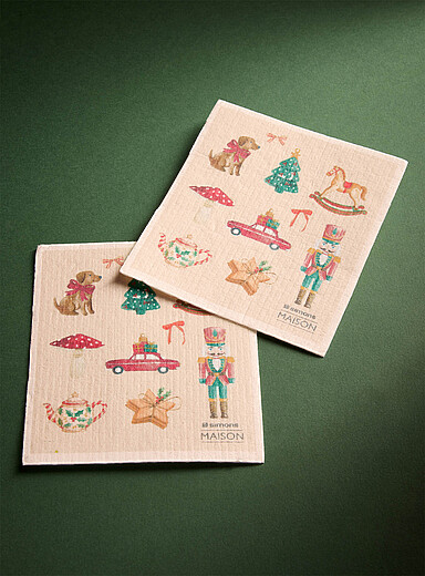 Les essuie-tout &eacute;ponges sapins festifs Ensemble de 2 <b>Collection de No&euml;l</b>