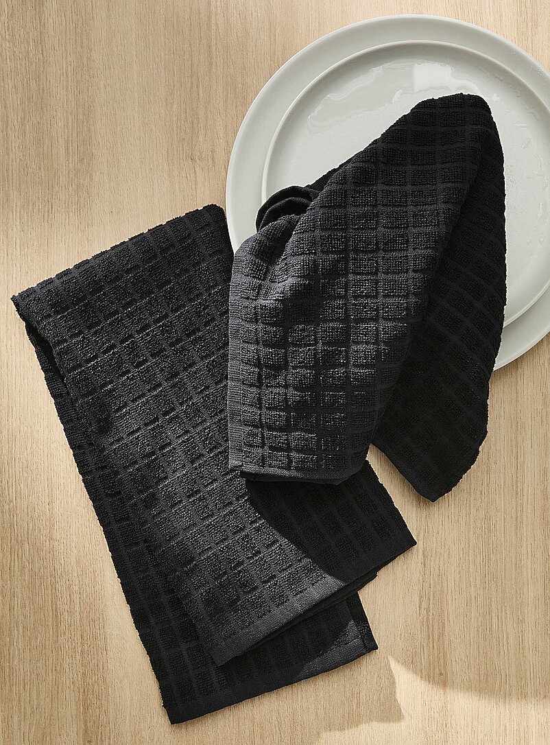 Textured Checkers Tea Towels Set Of 2