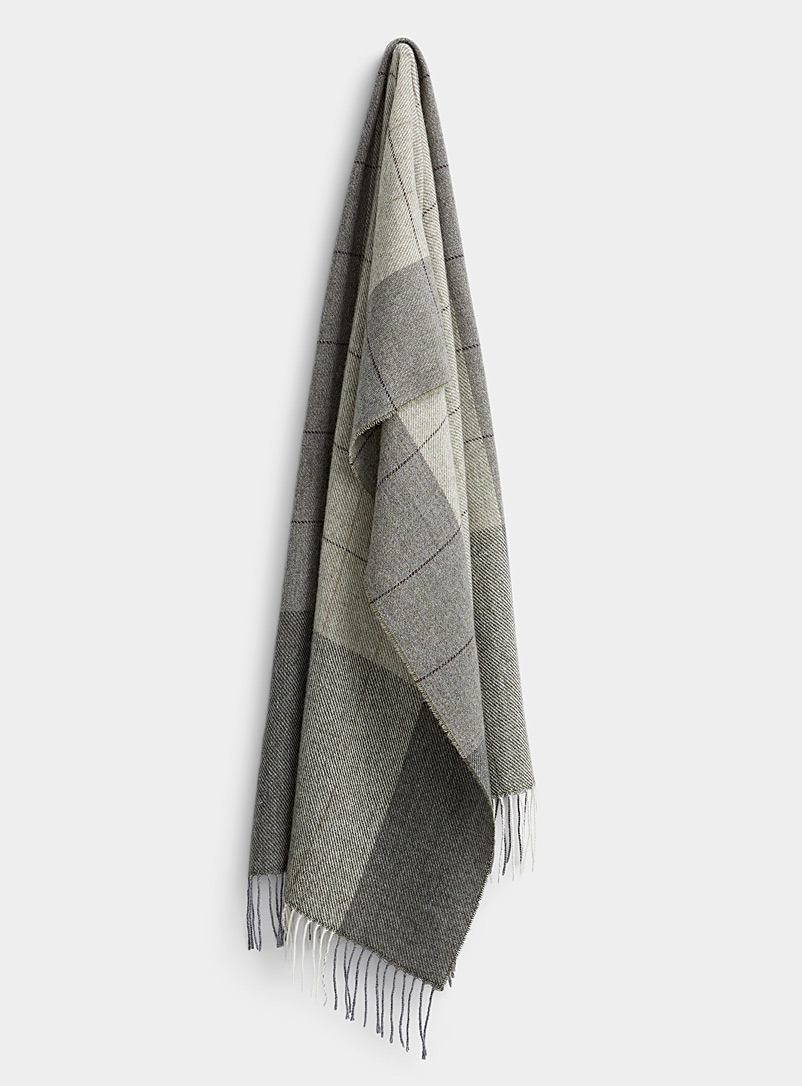 Le 31 Green Windowpane check wool scarf for men