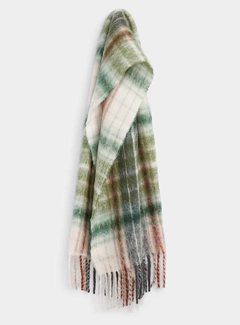 Simons Patterned Green Sheer tartan scarf for women