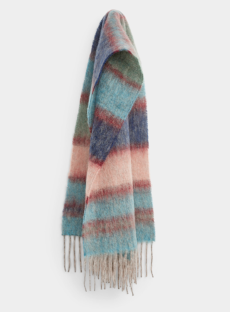 Simons Patterned Blue Soft-coloured wool scarf for women
