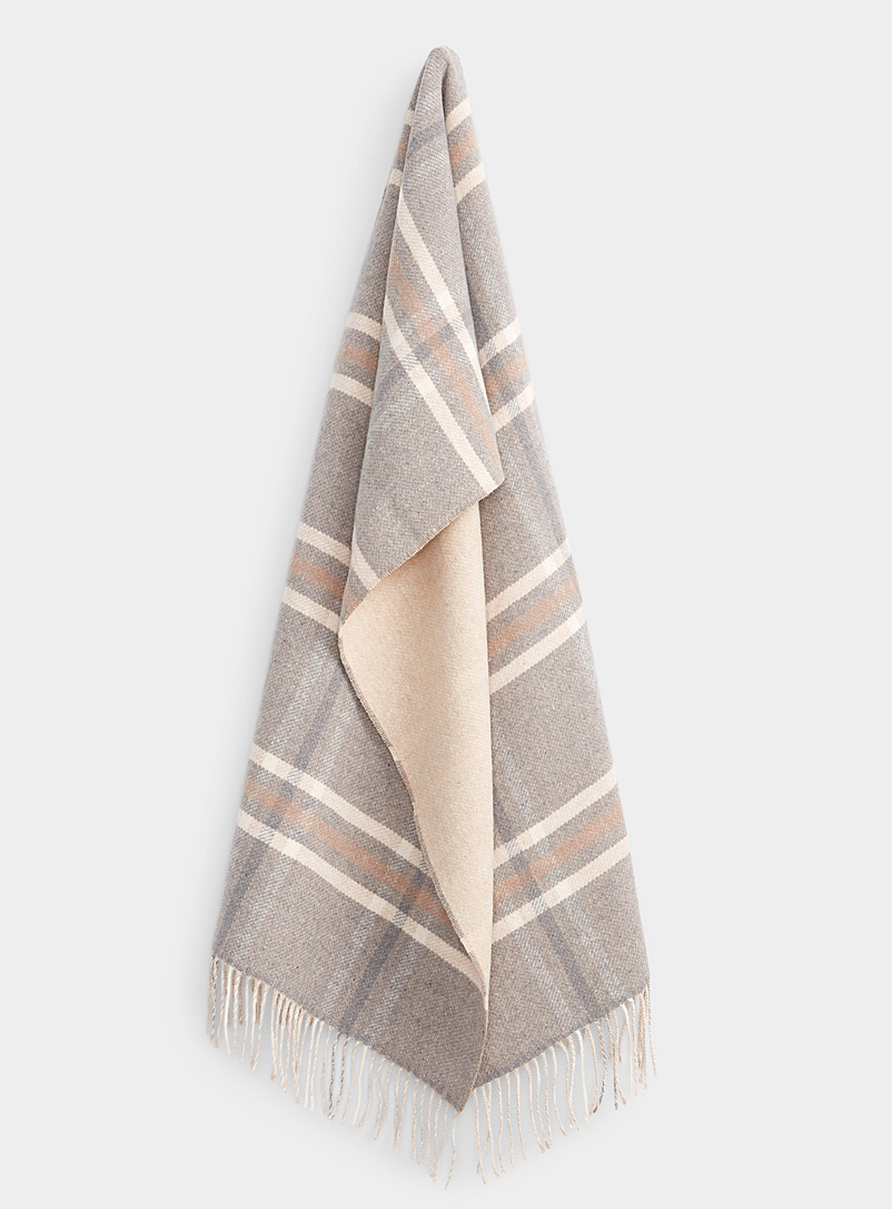 Simons Patterned Brown Touch of cashmere neutral check scarf for women