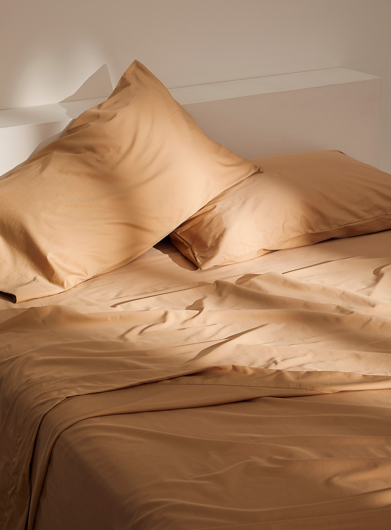 Simons Maison Honey/Camel Bamboo rayon and cotton sheet set 300-thread-count Fits mattresses up to 16 in