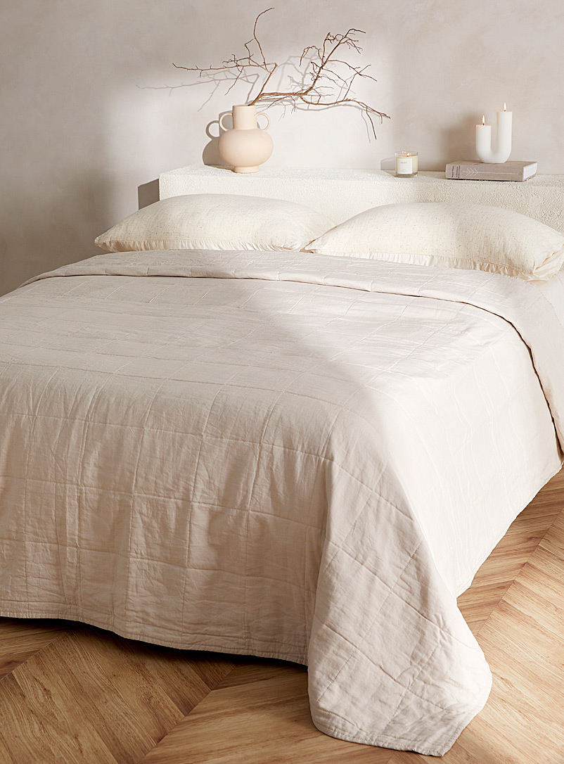 Simons Maison Ecru/Linen Washed linen quilted bedspread