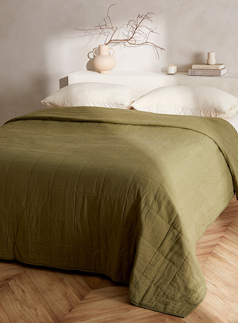 Simons Maison Green Washed linen quilted bedspread