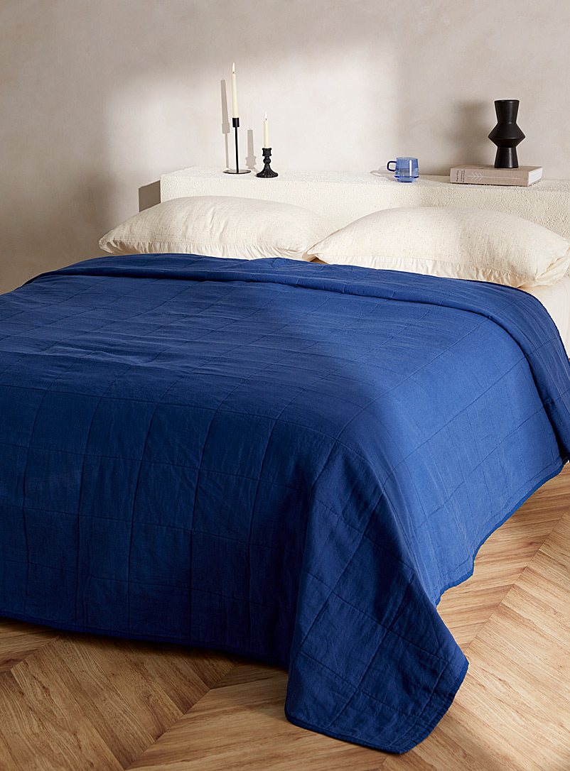 Simons Maison Blue Washed linen quilted bedspread