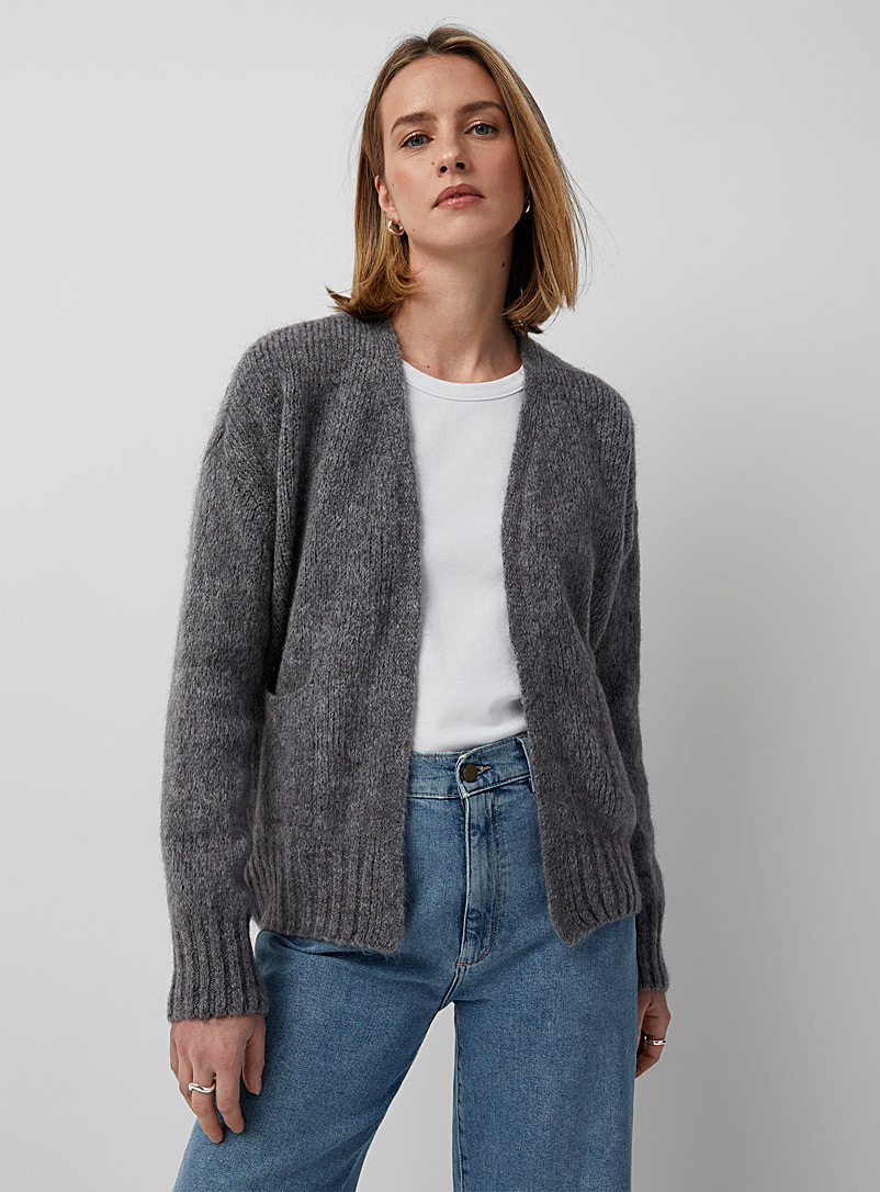Contemporaine Grey Patch pockets mohair cardigan for women
