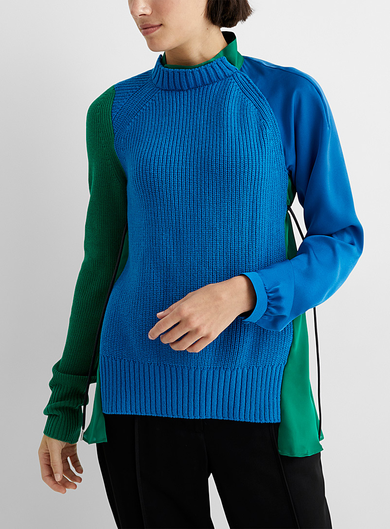 Sacai: La blouse soyeuse tricot hybride Bleu pour femme