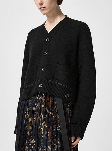 Sacai Black S crest pure cashmere cardigan for women