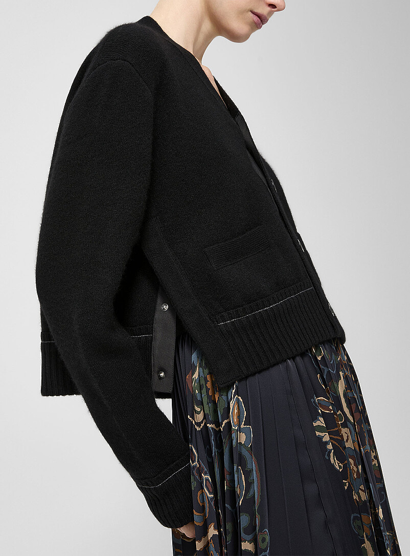 Sacai: Le cardigan &eacute;cusson S pur cachemire Noir pour femme