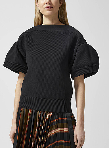 Sacai: Le chandail c&ocirc;tel&eacute; &agrave; manches bouffantes Noir pour femme