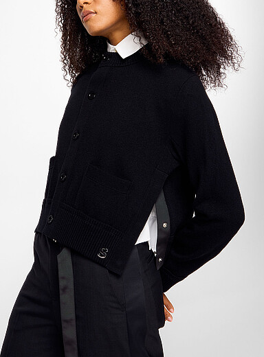 Sacai: Le cardigan en laine boutonn&eacute; col montant Noir pour femme