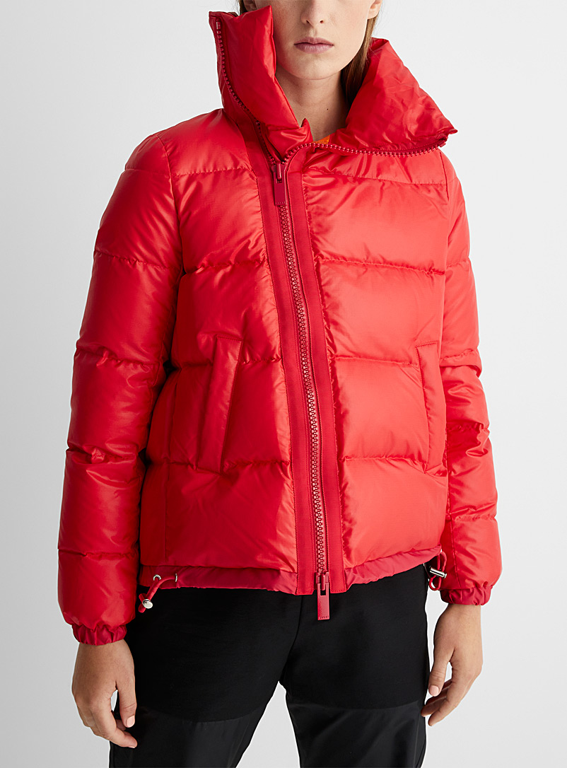 Sacai Red Asymmetric puffer jacket for women