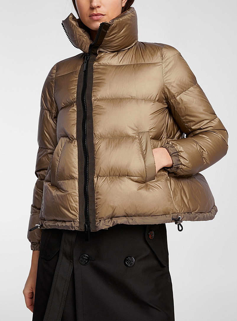 Sacai Cream Beige Asymmetrical puffer jacket for women
