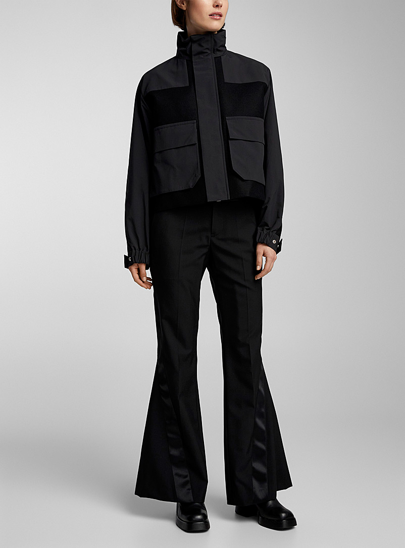 Sacai: La veste matières mixtes dos plissé Noir pour femme