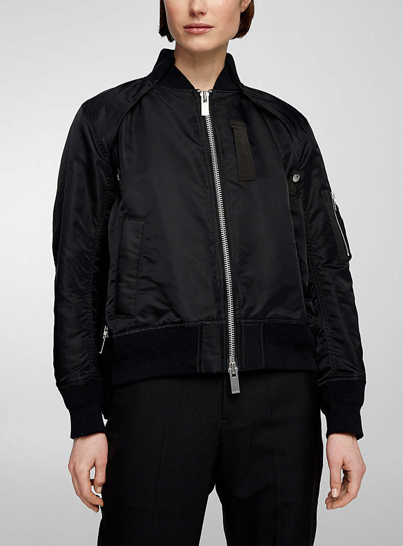 Sacai Black Hybrid bomber jacket for women
