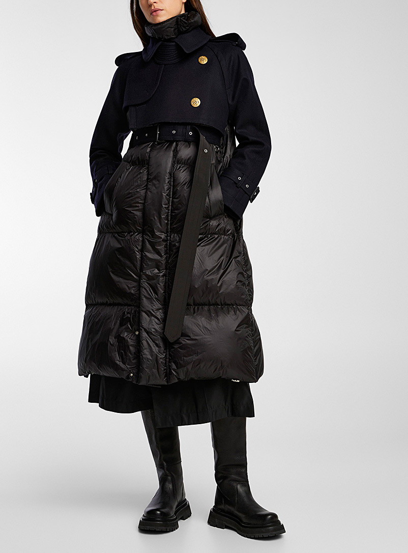 Sacai Black Padded hybrid overcoat for women