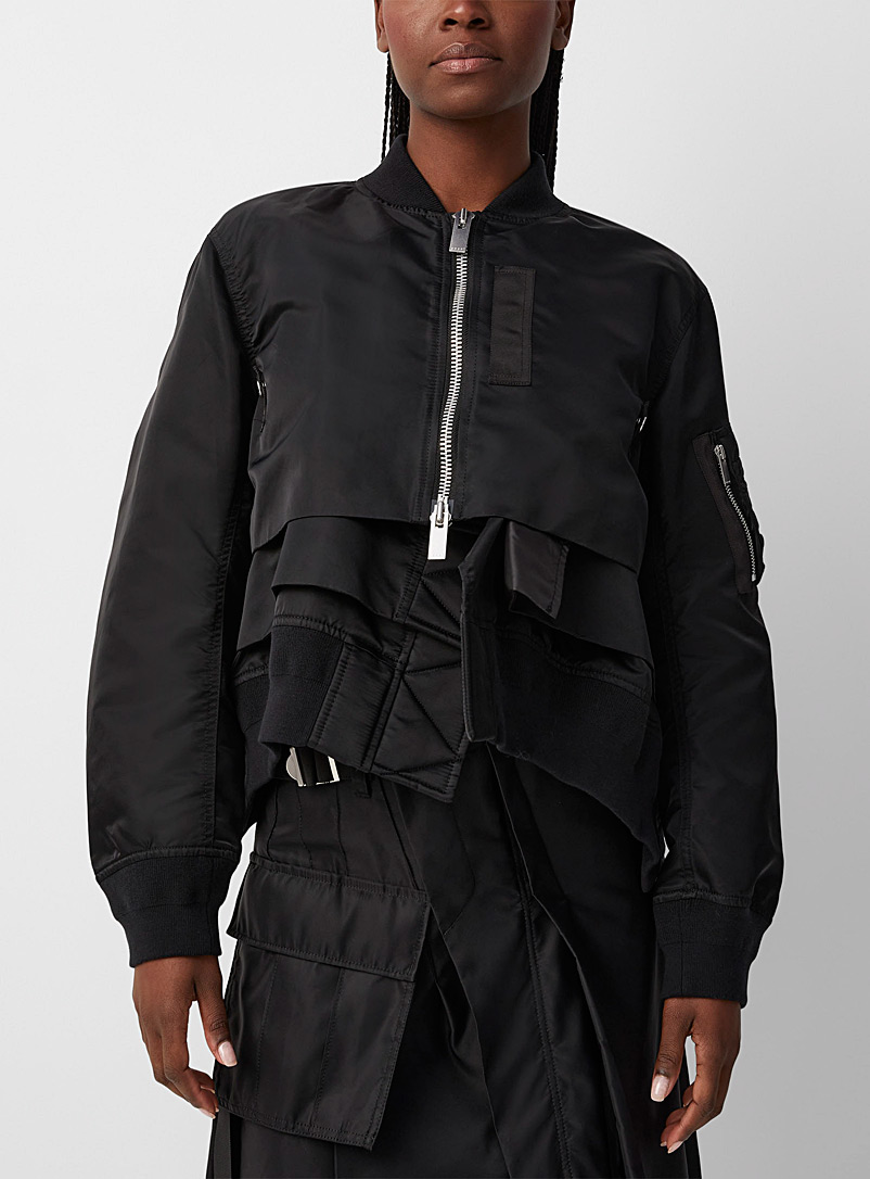 Sacai Black Ruffled bomber jacket for women