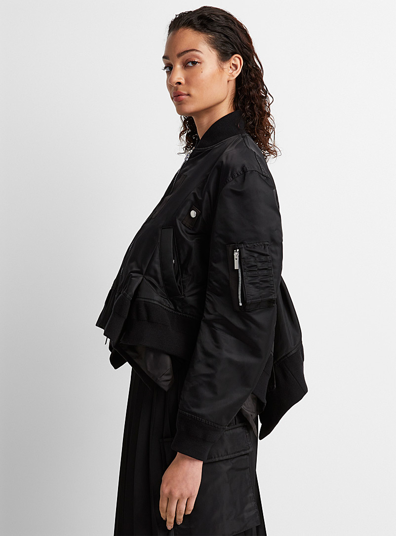 Sacai Black Cape-like bomber jacket for women