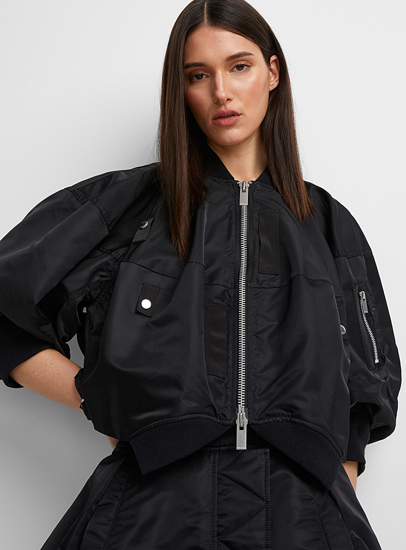 Sacai Black Puff-sleeve bomber jacket for women