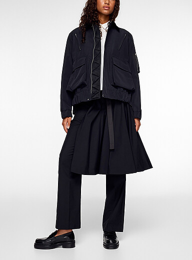 Sacai Black Grosgrain Bonding mixed-material jacket for women