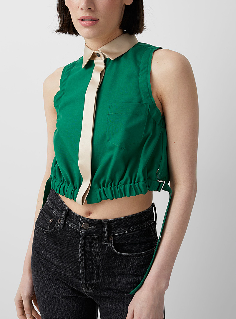 Sacai: La haut chemise sans manches Vert pour femme