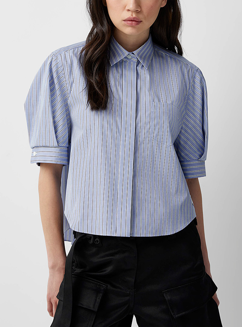 Sacai: La chemise lignée à manches bouffantes Bleu pour femme