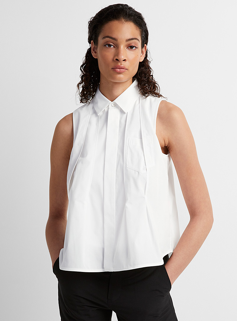 Sacai Off White Pleated sleeveless shirt for women