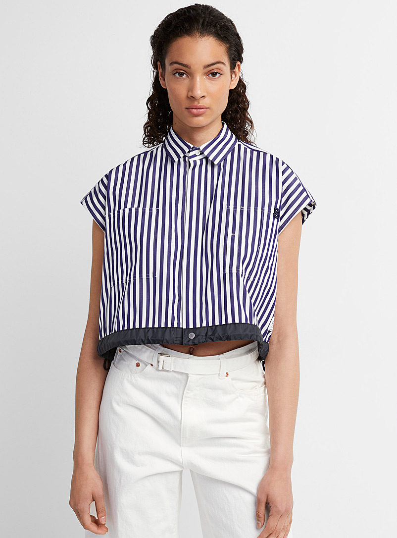 Sacai Patterned Blue Embroidered "S" striped shirt for women