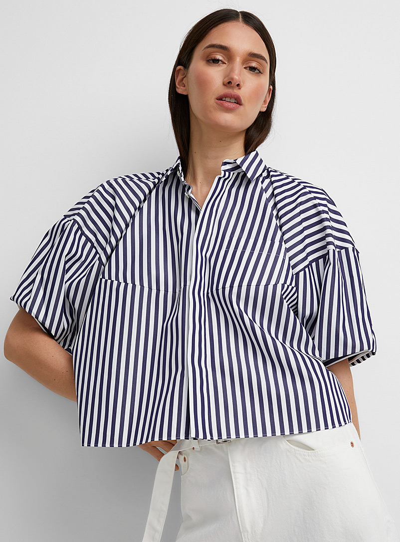 Sacai Patterned White Puff-sleeve striped shirt for women