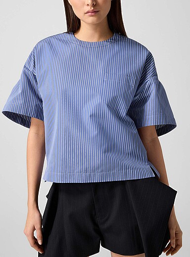 Sacai: La blouse manches construites en popeline Bleu pour femme