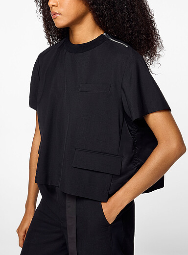 Sacai: La blouse carr&eacute;e smoking Noir pour femme
