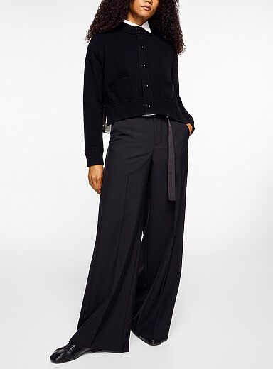 Sacai: Le pantalon smoking galons satin&eacute;s Noir pour femme
