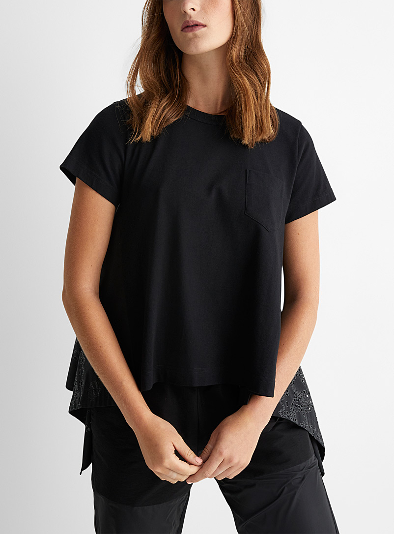 Sacai: Le t-shirt dos popeline paisley Noir pour femme
