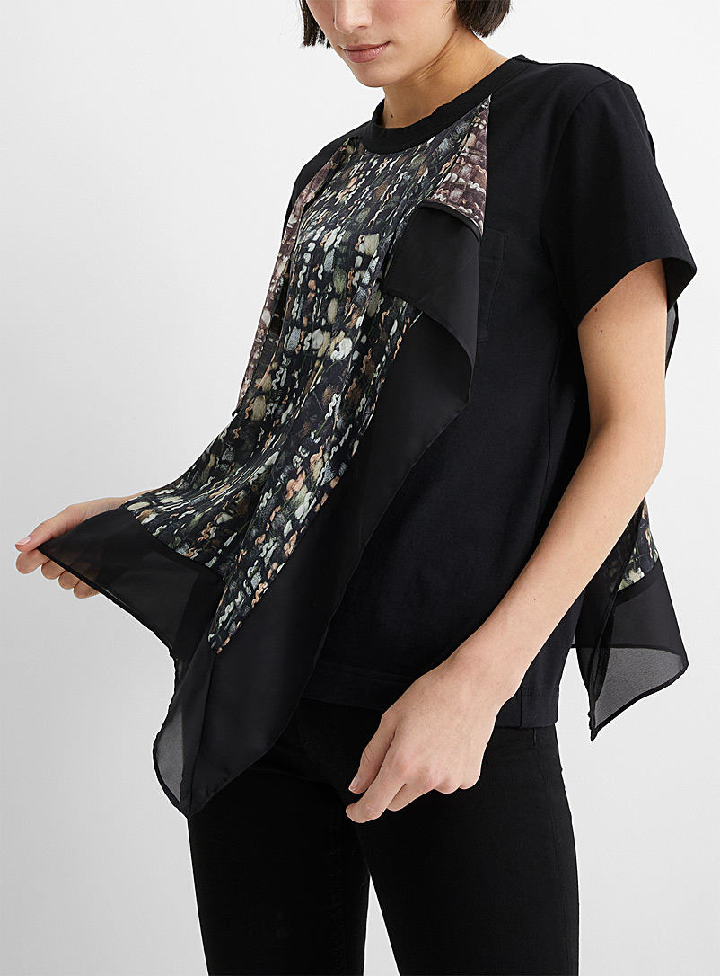 Sacai: Le haut imprimé tweed Noir pour femme