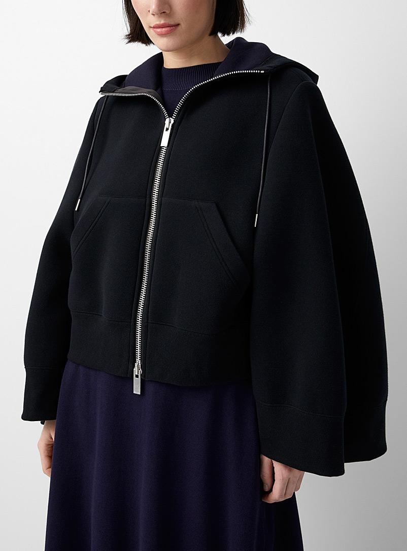 Sacai Black Zippered caped hoodie for women