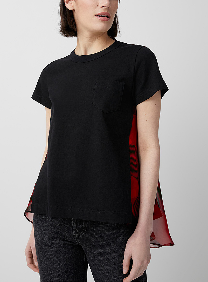 Sacai Red Airy checkers back T-shirt for women