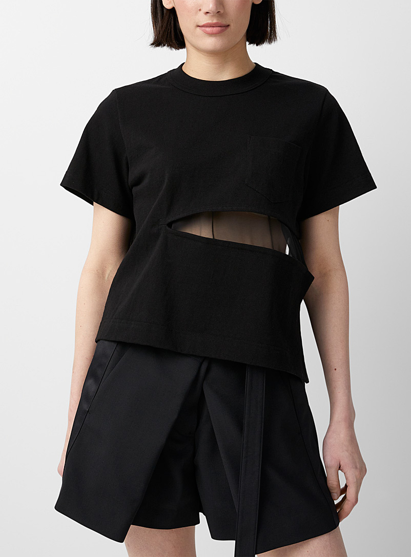 Sacai: Le t-shirt ajour filet Noir pour femme