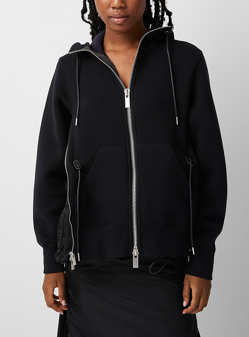 Sacai Black Slit fabric hoodie for women