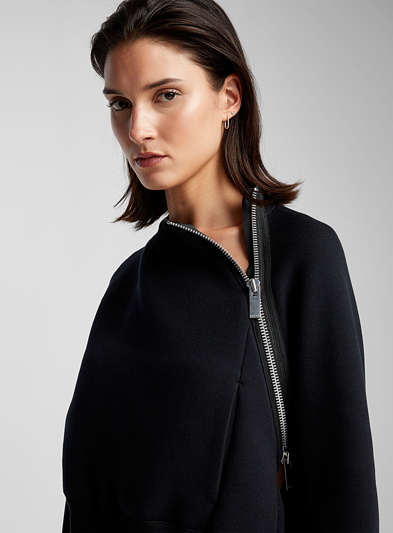 Sacai Black Asymmetrical zipped closure sweatshirt for women