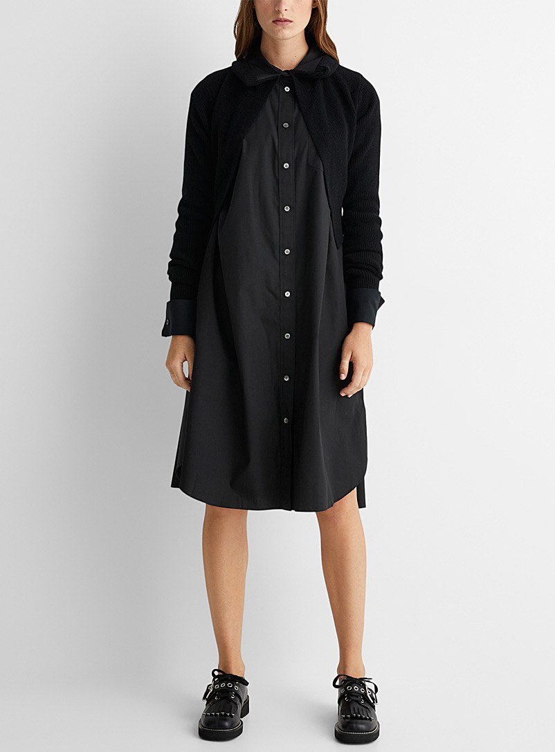Sacai: La robe chemise tricot superposé Noir pour femme