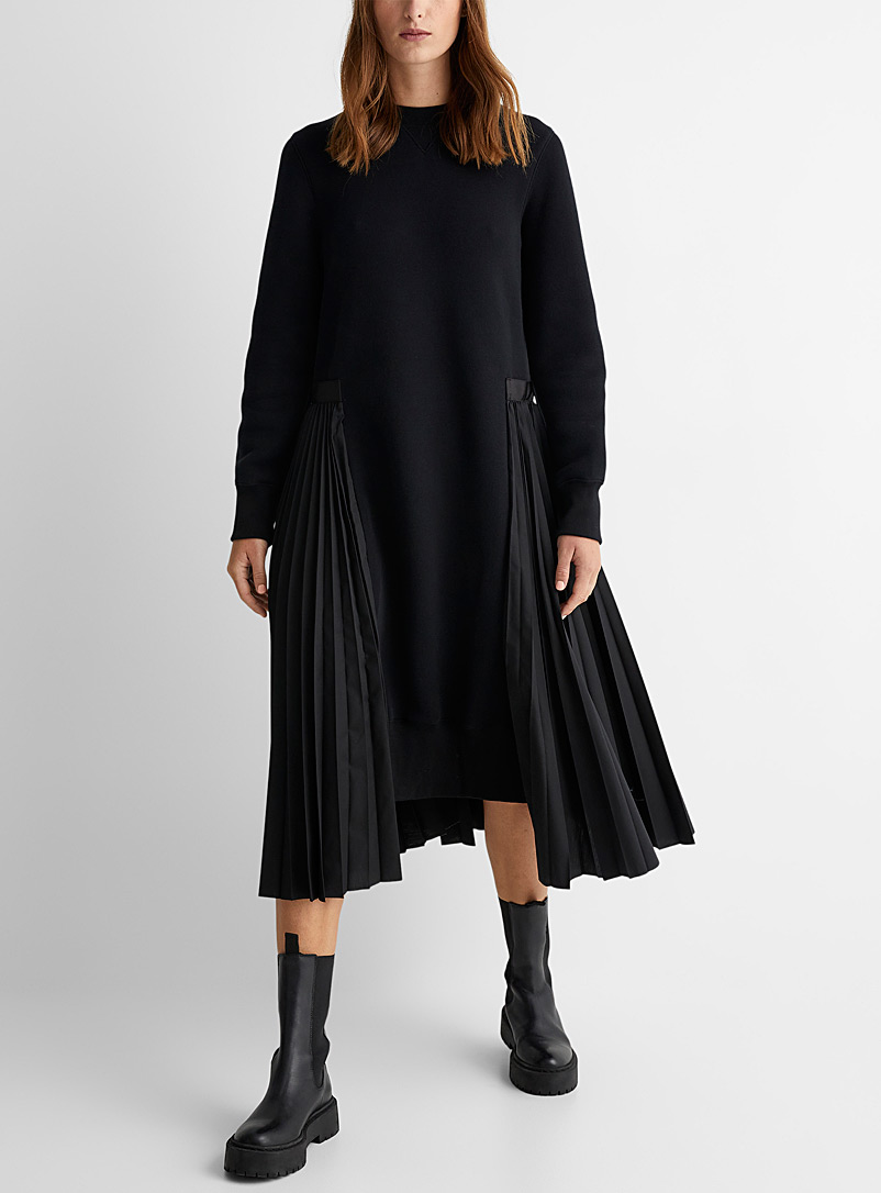 Sacai Black Jersey-poplin blend sweatshirt dress for women