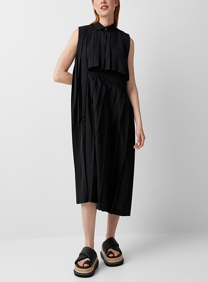 Sacai: La robe chemise plis accordéon Noir pour femme