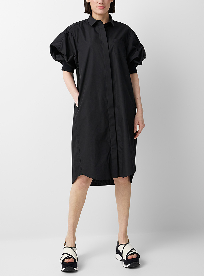 Sacai Black Bomber-sleeve shirtdress for women