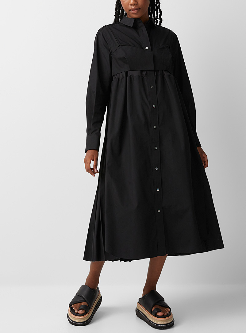 Sacai: La robe maxi popeline effet bustier Noir pour femme
