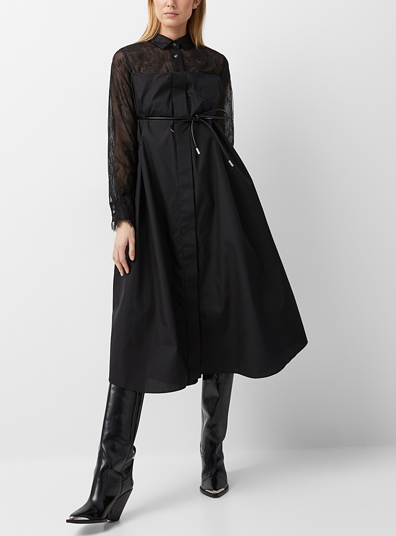 Sacai: La robe chemise popeline dentelle Noir pour femme